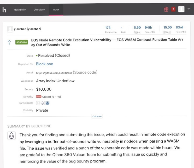 刚刚，EOS向360发布3万美金致谢   - 作者:Akane-安全小百科