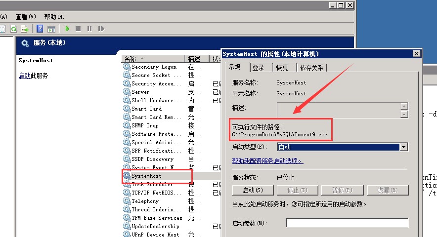 指定其服务名为SystemHost