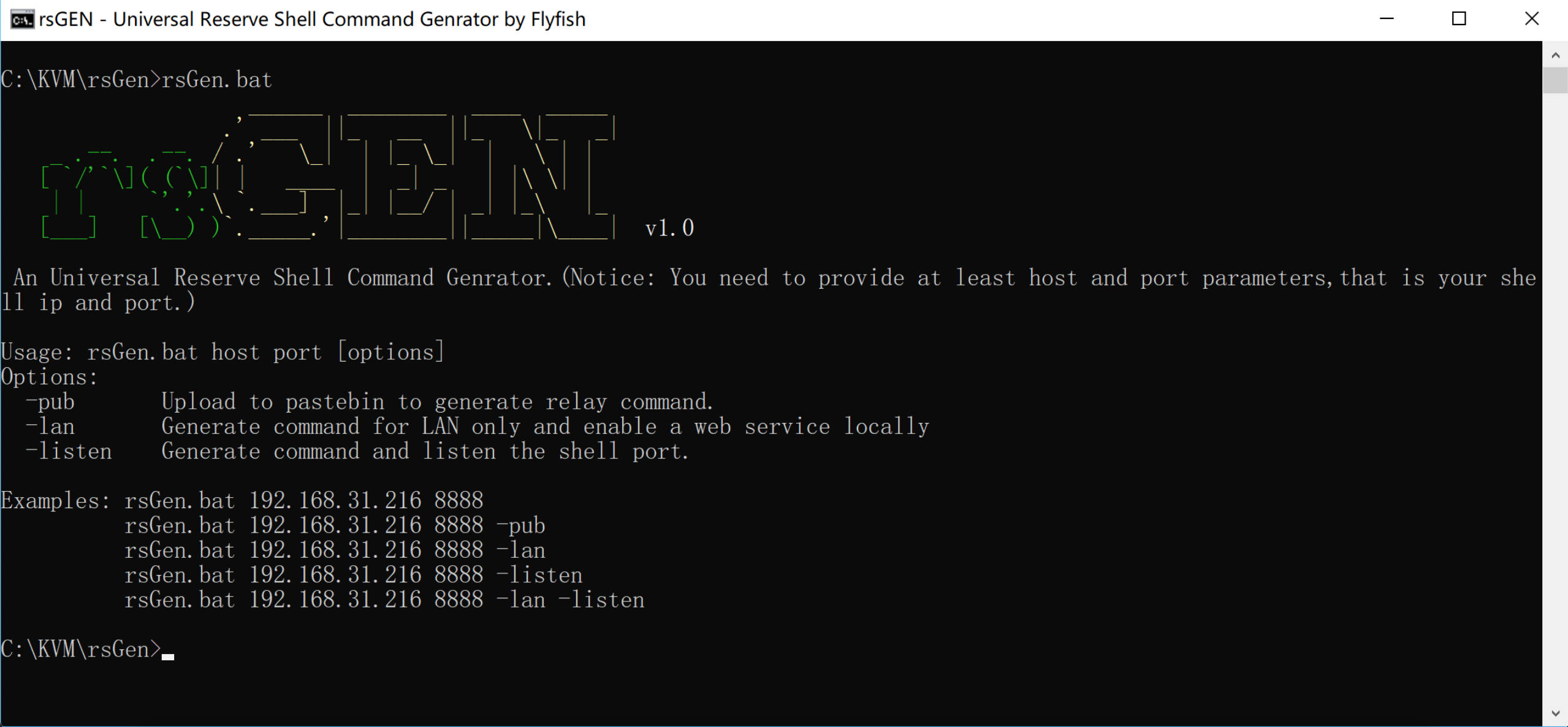 rsGen：一款基于Windows BAT和JS混编实现的通用反弹shell命令生成器 - 作者:Flyfish-安全小百科