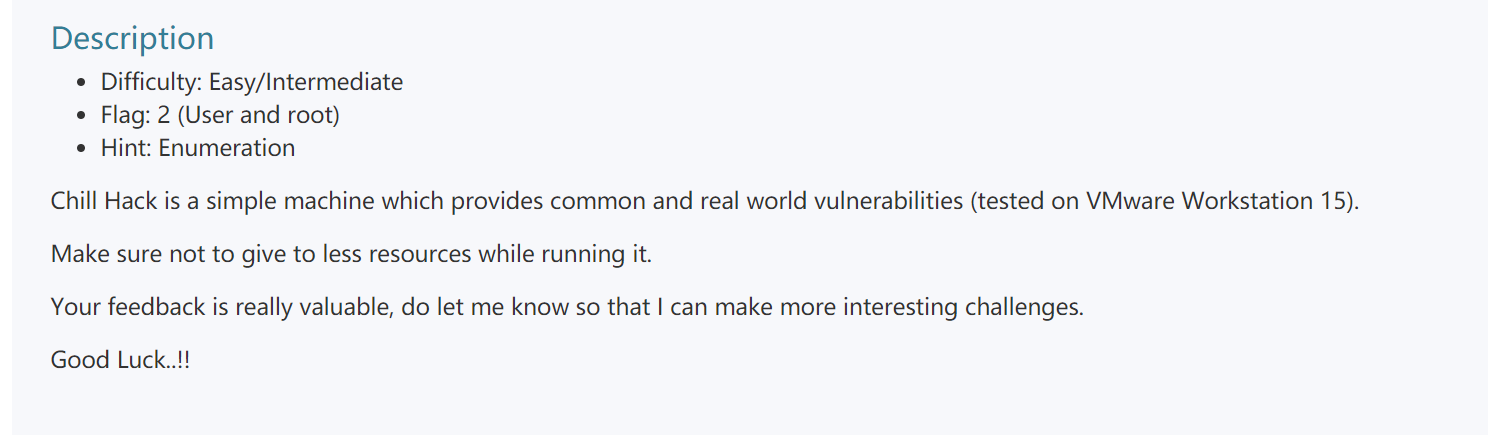 vulnhub Chill Hack - 作者:WAFmax vulnhub Chill Hack - 作者:WAFmax