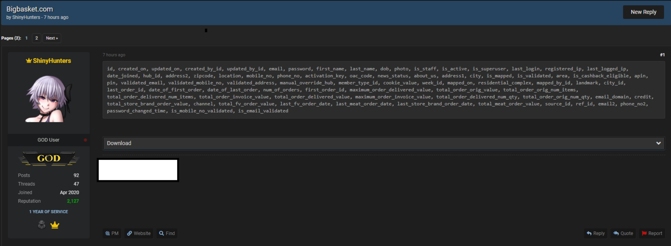 包含两千万用户信息的BigBasket数据在暗网泄漏 - 作者:Avenger-安全小百科