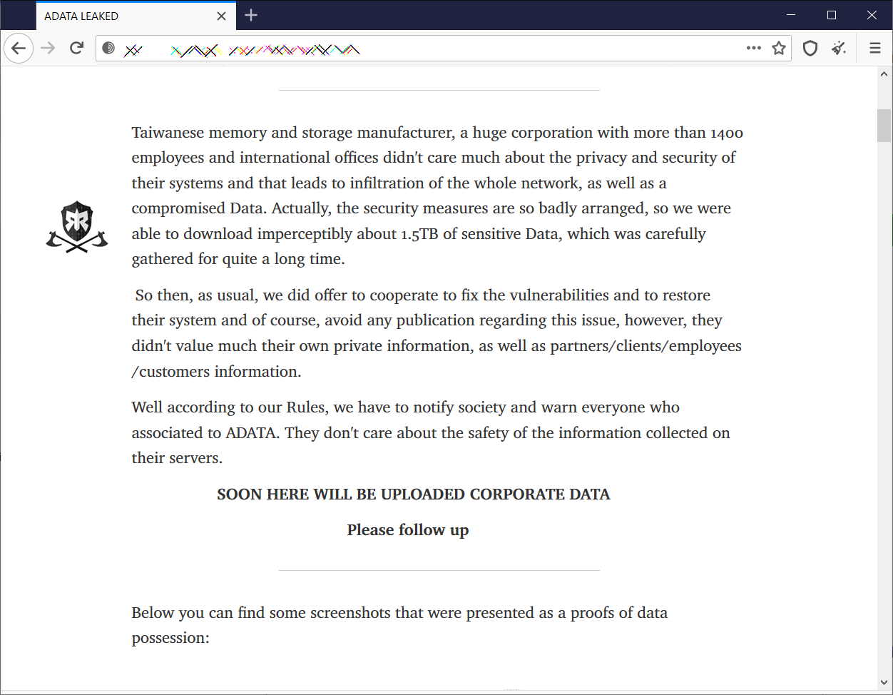 图片[2]-威刚拒绝支付赎金，Ragnar Locker转头公布700GB数据 – 作者:yannichen-安全小百科