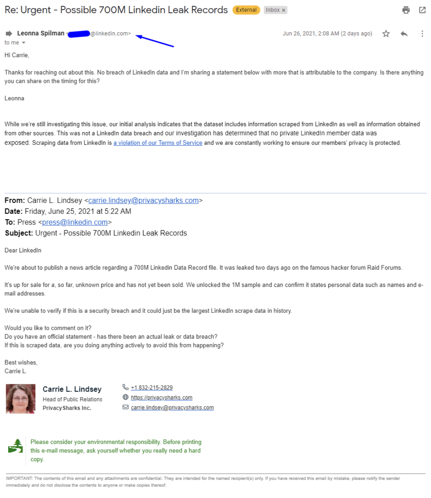7亿LinkedIn用户数据在地下论坛出售 - 作者:kirazhou 7亿LinkedIn用户数据在地下论坛出售 - 作者:kirazhou