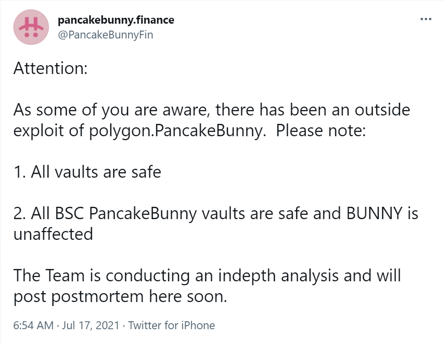 梅开二度 —— PancakeBunny 被攻击分析 - 作者:SlowMist慢雾科技-安全小百科