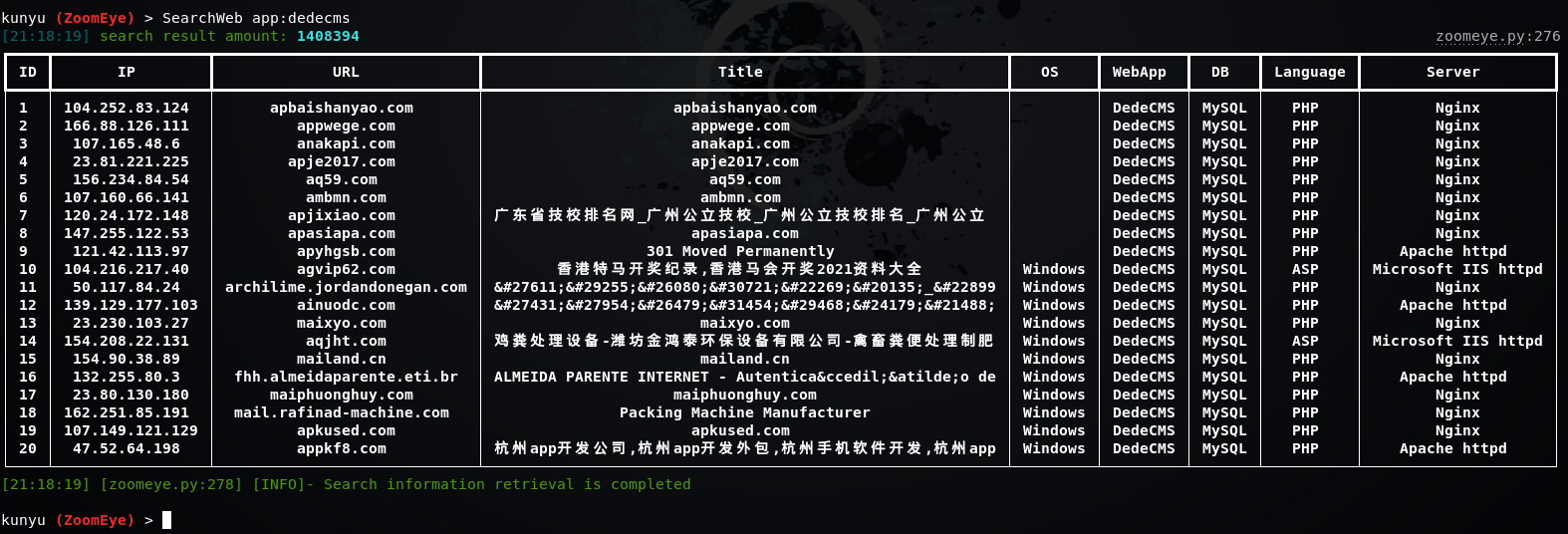 Kunyu(坤舆)-基于 ZoomEye API 的高效信息收集工具 - 作者:知道创宇404实验室 Kunyu(坤舆)-基于 ZoomEye API 的高效信息收集工具 - 作者:知道创宇404实验室